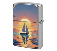 Custom Sunset and Sailboat Lighter Case Personalized Metal Lighter Cover Holder Reusable Shockproof Protective Lighters Without Insert Gift for Men Women Dad Husband