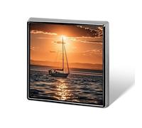 Custom Sunset Seascape Sailboat Floating Lapel Pin Aluminum Alloy Button Badge Personalized Exquisite Brooch Classic Mini Pin 0.7" X 0.7" Inch for Backpacks Hat Suit Jacket Clothing Decoration