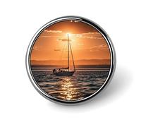Custom Sunset Seascape Sailboat Floating Lapel Pin Aluminum Alloy Button Badge Personalized Exquisite Brooch Classic Mini Pin 1 Inch for Backpacks Hat Suit Jacket Clothing Decoration