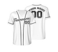Custom t Shirt Classic Baseball Jersey top Printed Button Down Oversized Tshirts Personalised Add Your Teamname/Logo/Number Hip Hop Personalized Sport Football Wear for Men Women Kids White