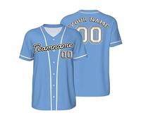 Custom t Shirt Classic Baseball Jersey top Printed Button Down Oversized Tshirts Personalised Design Your Add Teamname Logo Number Hip Hop Personalized Sport Football Wear for Men Women Kids SkyBlue