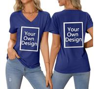 Custom T Shirt Personalised with Text Image/Picture/Po/Text Mens Women Short Sleeve T-Shirt Create Your Own Custom Funny Short Sleeve Gi-Fts with Novelty Customised Message Dark Blue
