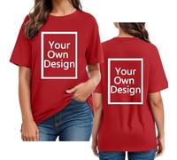 Custom T-Shirt with Your Image for Women Men, Customised Image/Picture/Photo/Text Create Your Own Custom Personalised T-Shirt, Custom Front & Back Print T-Shirt, Ideal for Birthday Team Workwear Red