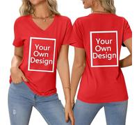 Custom T Shirt Women Personalised Christmas Shirts Customised Funny Printed V Neck Short Sleeve Tops Red L