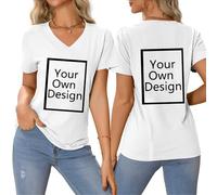 Custom T Shirt Women Plus Size Personalised Christmas Shirts Customised Funny Printed V Neck Short Sleeve Tops White XXL