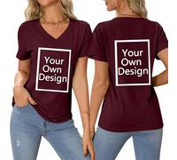Custom T Shirt Women Plus Size Personalised Christmas Shirts Customised Funny Printed V Neck Short Sleeve Tops Wine XXL