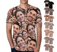 Custom T Shirts All Over Face Print Top, Personalised Funny Shirt for Men Add Your Own Face Photo, Double-Side Printing Tee Gift for Him Her (UK, Alpha, XL, Regular, Regular, White)