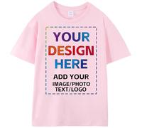 Custom T-Shirts for Men and Women,Design Your Own Photo Shirt and Text Shirt Front/Back,Custom Cotton T-Shirt, Light Pink, S