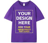 Custom T-Shirts for Men and Women,Design Your Own Photo Shirt and Text Shirt Front/Back,Custom Cotton T-Shirt, Purple, S