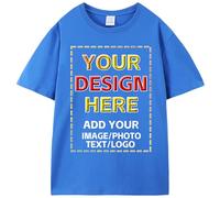 Custom T-Shirts for Men and Women,Design Your Own Photo Shirt and Text Shirt Front/Back,Custom Cotton T-Shirt, Blue, S
