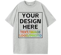 Custom T Shirts for Men Women with Image/Text/Photo - Personalized Cotton Customized Shirt - Custom Your Own Gift Shirts, Light Gray, L