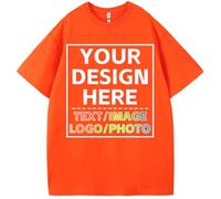 Custom T Shirts for Men Women with Image/Text/Photo - Personalized Cotton Customized Shirt - Custom Your Own Gift Shirts, Orange, XXL