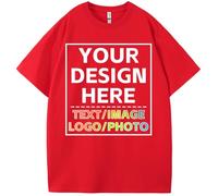 Custom T Shirts for Men Women with Image/Text/Photo - Personalized Cotton Customized Shirt - Custom Your Own Gift Shirts, Red, XL