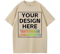 Custom T Shirts for Men Women with Image/Text/Photo - Personalized Cotton Customized Shirt - Custom Your Own Gift Shirts, Sand Color, 3XL