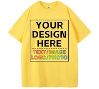 Custom T Shirts for Men Women with Image/Text/Photo - Personalized Cotton Customized Shirt - Custom Your Own Gift Shirts, Yellow, 5XL