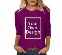 Custom T Shirts Women Design Your Own T Shirt Summer Tops Printed Shirt Customised with Any Text and Photo Personalized Shirts Funny 3/4 Sleeve Casual Tops S-5Xl