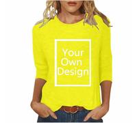Custom T Shirts Women Design Your Own T Shirt Summer Tops Printed Shirt Customised with Any Text and Photo Personalized Shirts Funny 3/4 Sleeve Casual Tops S-5Xl