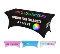 Custom Table Runner with Business Logo, Personalized Tablecloth with Logo Slogan Text Customized Stretch Spandex Table Cloth Banner Personalised Promotional Event Tradeshow Cover 4FT 6FT