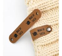 Custom Tags for Knitting and Crochet, Faux Leather Labels for Handmade Items with Logo, Leather Tags with Rivets (10pcs)