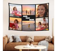 Custom Tapestry with Photo Text, Personalised Photo Wall Tapestry, Customised Backdrop Banner, Customized Your Own Tapestry for Home Decor Wedding Graduation Birthday Party (Horizontal-6Photo)