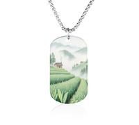 Custom Tea Plantation in The Mountains Dog Tag Necklace 23.6" Chain Personalized Photo Pendant for Men Women Stainless Steel Memorial Picture Couple Necklace Jewelry Keepsake Bereavement Sympathy Gift