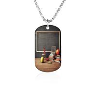 Custom Teacher Classroom Chalkboard Dog Tag Necklace 23.6" Chain Personalized Photo Pendant for Men Women Stainless Steel Memorial Picture Couple Necklace Jewelry Keepsake Bereavement Sympathy Gifts