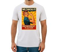 Custom Tees By Hall We Can Do It! Empowerment Rosie The Riveter WWII Poster T-Shirt (UK, Alpha, L, Regular, Regular, White)