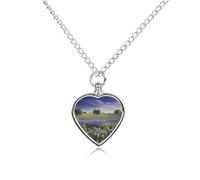 Custom Texas Bluebonnets Scenery Urn Necklaces for Ashes Memorial Pet Necklace with Filling Kit Adjustable 27.6" Chain Funerary Cremation Jewelry Keepsake Heart Pendant for Beloved Dogs & Cats