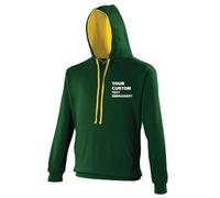 Custom Text Embroidered Varsity Contrast Hooded Sweatshirt - Unisex Personalised Soft Varsity Hoodie for Him and Her - Premium Text Embroidery on Left Chest Breast (4XL,Forest Green/Gold)