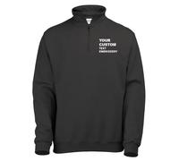 Custom Text Embroidered ¼ Zip Sweatshirt - Unisex Personalised Soft Pullover Zipper Sweater for Him and Her - Premium Text Embroidery on Left Chest Breast (XL,Jet Black)