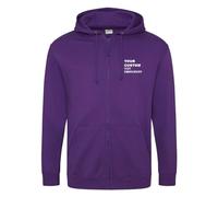Custom Text Embroidered Zip Up Hooded Sweatshirt - Unisex Personalised Soft Zipper Hoodie for Him and Her - Premium Text Embroidery on Left Chest Breast (XL, Purple)