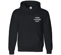 Custom Text Printed on Personalised Pullover Hoodie, Make Your own Hooded Sweatshirt Black 5/6 YRS Front and Back Text Print