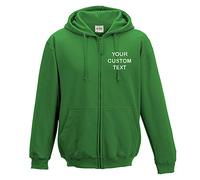 Custom Text Printed on Personalised Zip up Hoodie, Make Your own Zipper Hoodie Kelly Green X Large - Front ONLY