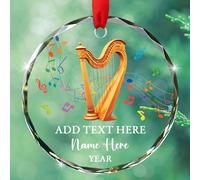 Custom Text Year Name Harp Player Glass Ornaments Gift, Personalized Harp Instrument Christmas Ornament 2026, Unique Harp Lover Glass Ornament Gift for Band Men Women, Harp Xmas Tree Decor Ornaments