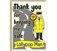 Custom Thank You for Keeping Me Safe Lollypop Lady Man Cards - 4 Cartoon Designs Personalised Name On Banner School Crossing Patrol End of Year Appreciation Thankyou Gift For Him Her, Man - 'Me'