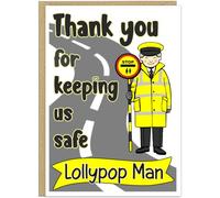 Custom Thank You for Keeping Me Safe Lollypop Lady Man Cards - 4 Cartoon Designs Personalised Name On Banner School Crossing Patrol End of Year Appreciation Thankyou Gift For Him Her, Man - 'Us'