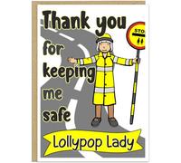 Custom Thank You for Keeping Me Safe Lollypop Lady Man Cards - 4 Cartoon Designs Personalised Name On Banner School Crossing Patrol End of Year Appreciation Thankyou Gift For Him Her, Lady - 'Me'