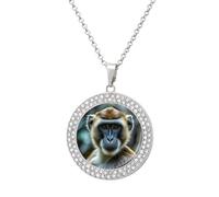 Custom The Silent Monkey Picture Necklace Personalized Circle Chain Pendant Gold/Silver Photo Dog Tag Keepsake Necklaces Hip Hop Memorial Jewelry Gifts for Men Women, One size, Titanium Steel