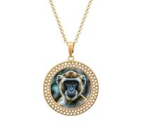 Custom The Silent Monkey Picture Necklace Personalized Circle Chain Pendant Gold/Silver Photo Dog Tag Keepsake Necklaces Hip Hop Memorial Jewelry Gifts for Men Women, One size, Titanium Steel
