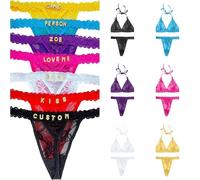 Custom Thong Bra Set With Name - Personalized Thongs & Bra Top G-String, Silvery Golden Rhinestone Letters Underwear, Fashion, Personalised Gifts For Women, One Size