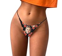 Custom Thongs Panty with Face Photos, Funny T-back Personalized Underwear, Customized Tangas Wife Husband Face Picture Underpants, Novelty Bikini Briefs Valentine's Day Gifts, 01-Red, S