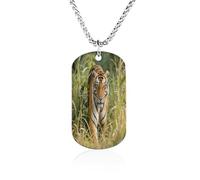 Custom Tigers Lurking in The Bushes Dog Tag Necklace 23.6" Chain Personalized Photo Pendant for Men Women Stainless Steel Memorial Picture Couple Necklace Jewelry Keepsake Bereavement Sympathy Gifts