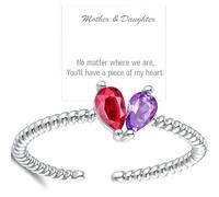 Custom Tiny Heart Birthstone Adjustable Ring, Dainty Mother Daughter Birthstone Rings, Customizable Mother Ring with Birthstones, For Wife, Girlfriend, Anniversary, Birthday Gift