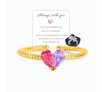 Custom Tiny Heart Birthstone Adjustable Ring, S925 Sterling Silver Stacking Love Promise Rings, Dainty Mother Daughter Zircon Ring for Valentine's Day Birthday Anniversary Jewelry Gifts