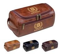 Custom Toiletry Bag for Men - Engraved PU Leather Dopp Kit, Personalized Travel Bag for Husband, Boyfriend, Dad, Groomsmen, Father's Day Gift(Brown)