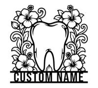 Custom Tooth Metal Sign,Personalized Dentist Name Wall Art,Dental Clinic Decor,Dentist Office Plaque,Orthodontist Office Sign,Dental Hygienist Gift,Smiling Teeth Home Decor (Style-B)