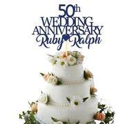 Custom Topper with Both Names. 50th Wedding Anniversary GoldenAny years any Names Personalised Cake Topper Glitter Card (GLITTER BLUE)
