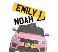Custom Toy Car Plates for Ride On Thick Plastic 4MM Kids Personalised Numberplate Signs - Plastic Fun Accessory for Ride On Cars, Scooters, Bikes - Front & Back with Sticky Pads