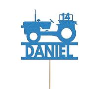 Custom Tractor Birthday Cake Topper Personalised Farm Farming Cake Decoration Any Name & Age | Personalised Cake Topper with Custom Name & Age | Birthday Party Decoration | Blue