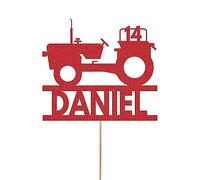 Custom Tractor Birthday Cake Topper Personalised Farm Farming Cake Decoration Any Name & Age | Personalised Cake Topper with Custom Name & Age | Birthday Party Decoration | Red